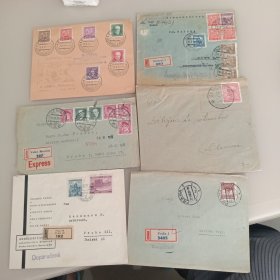 捷克斯洛伐克早期实寄封6枚，贴早期雕刻版邮票，背面盖3枚落地戳，少见邮品，外邮市场抢手货，本店邮品满25元包邮。本店还在孔网开“韶州邮社”