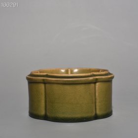 宋汝窑葱绿釉笔洗套盒古董收藏品瓷器