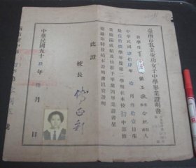 1970年 台南市私立聖功女子中學 畢業證明書