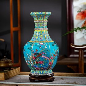 景德镇陶瓷器珐琅彩插花瓶仿清乾隆中式家居摆件玄关博古架装饰品高26cm