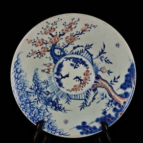 青花釉里红岁寒三友纹大碗