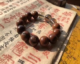 茶水晶雷击枣木手串，道系手串，珠子直径15mm，聻越出品，下单请务必备注好自己的手围