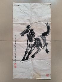 老一辈画家，篆刻家，北派竹刻代表人物【吴沁泉 先生国画作品“奔马”一幅34x68】保真出售！