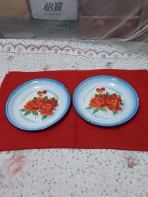 牡丹花搪瓷盘2个