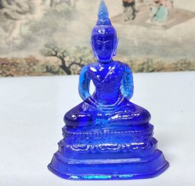 老孔雀蓝琉璃佛像