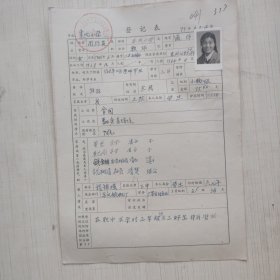 1977年教师登记表： 东风小学/ 东风人民公社 周巧英 贴有照片