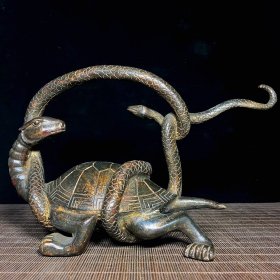 老铜胎泥金大玄武神兽，高17厘米，宽26厘米，重1810克，
