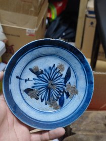 清代青花花卉盘，有小磕碰，品相自己看吧。