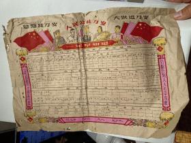 1960年地方稀缺宣传画：总路线万岁 大跃进万岁  人民公社万岁 【一年早知道】 绘图工农商学兵人物