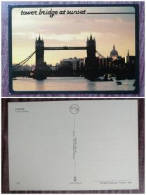 外国明信片，英国原版，伦敦泰晤士河夕阳，品如图