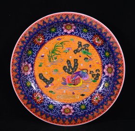 大明宣德年制掐丝珐琅彩鸳鸯纹大赏盘，高7.4×44厘米