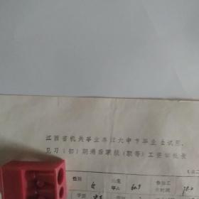 江西省机关事业单位大中专毕业生试用期满后职级工资审批表（1997年，16开大小，单面）