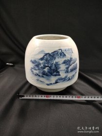 笔洗 水盂 案头缸 茶杯 酒瓶 茶壶 青花山水 纯手绘 名家 近六斤重 文房用品