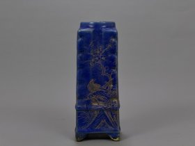 宋官窑冰片釉雕刻金丝花鸟纹棕瓶 古玩古董古瓷器老货收藏1