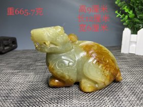 精品高古老和田玉玉兽摆件，沁色自然，玉质莹润，包浆厚重，品相完美，尺寸品相如图