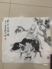 著名人物画家娄家骐《老子出关图》，保真！