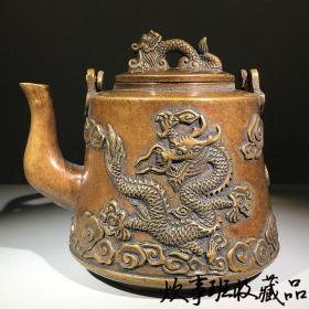 大明宣德年制老铜器手工雕龙壶