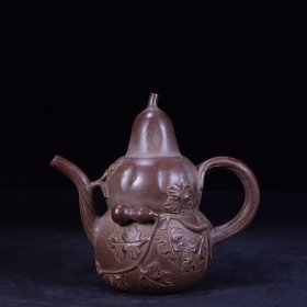 旧藏 老紫砂葫芦壶。 尺寸：长16.5cm宽9cm高15.5cm