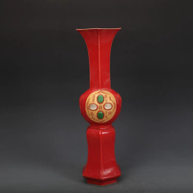 柴窑红釉宝石花觚瓶