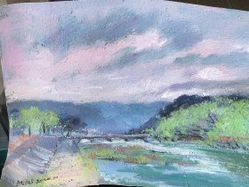 杭师大沈鸿作品：手绘油画 古桥