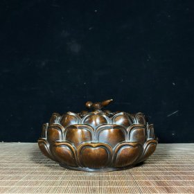 纯铜莲藕钮莲子盖莲花盛开香炉，高10.5厘米，宽18.5厘米，口径12.5厘米（亏本捡漏特价处理）