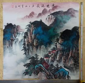 曾刚 大斗方山水画心。只包手绘，图物一致，售后 不退。画心净尺寸68✖️68厘米。品相完好。