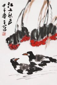 崔子范，江上秋色，尺寸：68x45cm，纸本软片。