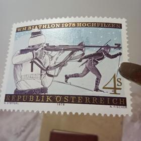 A4奥地利邮票1978年 世界滑雪射击赛 体育运动 新 1全 雕刻版