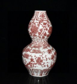 明代洪武釉里红缠枝牡丹松竹梅葫芦瓶 古玩古董古瓷器老货收藏