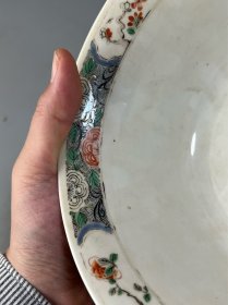 清中期浅绛彩花卉诗文大碗，全品无损，直径21cm，高9.5cm，釉面蛤蜊光随处可见，大开门精品，喜欢的来，顺丰保价到付。