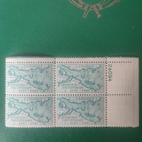 美国邮票 1949年地图 1全新 带数字边方连