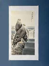 李子墨画家大六尺竖幅海东青老鹰工笔国画作品高瞻远瞩雄鹰工笔画玄关画办公室画会议室画