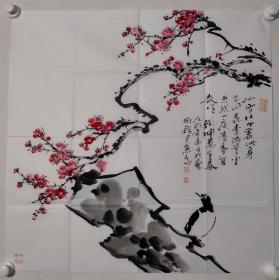 保真书画，著名花鸟画家，尹默作品《花鸟》纸本画心，尺寸：68*69