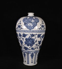 元青花缠枝牡丹花卉纹梅瓶，高42×26厘米