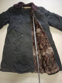 老皮棉大衣 长身皮毛棉袄 袖口衣襟自然磨损