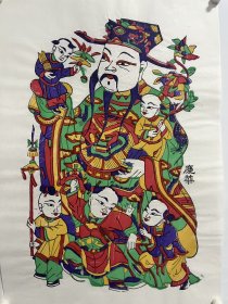 开封朱仙镇木版年画 五子登科门画（43×29cm）