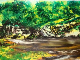 纯手绘油画 贵阳南郊公园 水库上游段