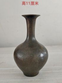 刻松鹤延年玉壶春小铜瓶3302