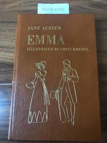 稀见！著名版！近全新！【现货、全国包顺丰】Emma，《爱玛》， Jane Austen / 简 奥斯汀 (著），Fritz Kredel / 弗里茨·克雷德尔 (插图）， Easton Press / 伊东书局1983年著名版 / Famous Editions（请见实物拍摄照片第4、5张版权页），精装，厚册（427页），豪华全真皮封面，三面刷金，珍贵外国文学参考资料 ！