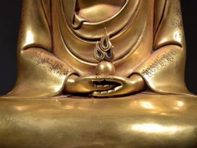清“大明永乐年施”铜鎏金地藏王菩萨坐像摆件
尺寸:高31.5厘米，长26.5厘米，宽19厘米，重19斤