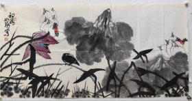 初晴，花鸟画老软片，崔如琢，尺码 69X137公分