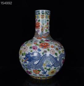清雍正斗彩龙凤牡丹纹天球瓶古董收藏瓷器