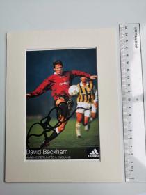 万人迷 英格兰传奇球星 贝克汉姆 David Beckham 2001年11月份亲笔签名阿迪达斯官方广告卡 附签名现场照片