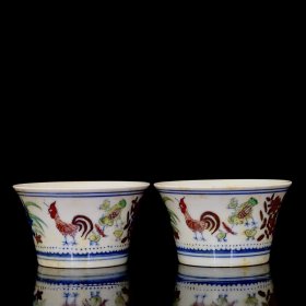 明成化斗彩红胎马蹄杯鸡缸杯 4.8/8.5厘米