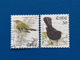 爱尔兰邮票2002年 鸟 2全 信销 不干胶 随机一套