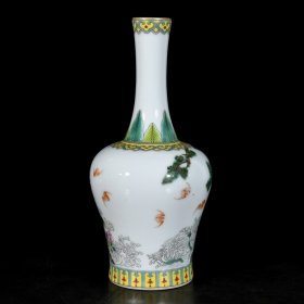 清雍正珐琅彩花鸟松鹤延年纹摇铃尊一对；25x11厘米