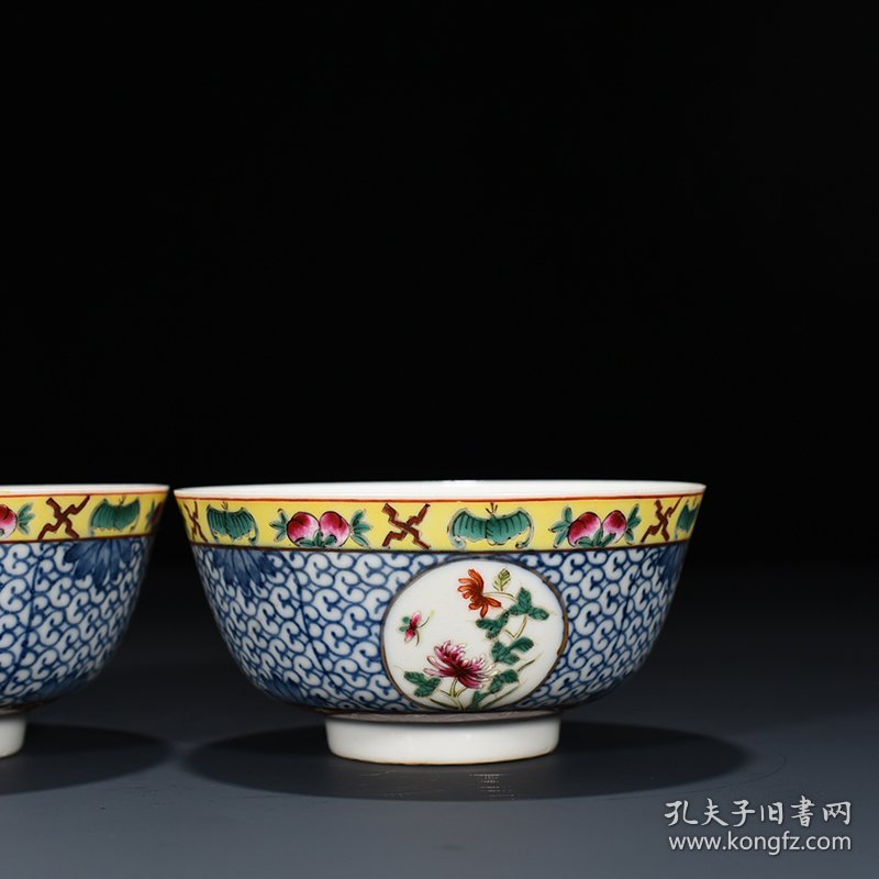 清宣统青花开窗粉彩花卉碗 6*11厘米