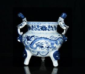 元青花龙纹兽头香炉    古玩古董老瓷器收藏   21x20