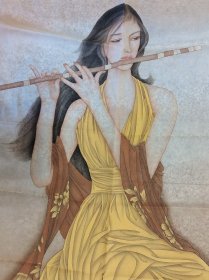 当代著名画家冯长江人物画《乐坊》绢本(长114厘米，宽90厘米)。冯长江 ，1943年出生于陕西省西安市。中国美术家协会会员、中国书法家协会会员。少时起自修绘画专业。1974年随中国著名美术史学家、工笔画家潘絜兹先生学习传统工笔重彩绘画及中国古代壁画的临摹、复制。先后对中国山西境内的芮城永乐宫、稷山的青龙寺、新绛的稷益庙、繁峙的岩山寺、高平的开化寺、太原的娄睿墓等处壁画进行了大量的长时间的临摹。