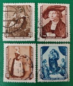 德国邮票 东德1955年美术馆藏画  4枚销